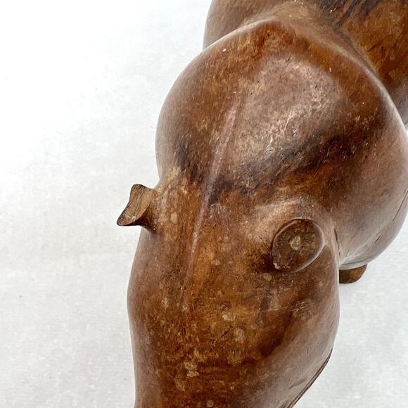 Vintage Hand Carved African Wood Hippopotamus With Teeth - Picture 3 of 10